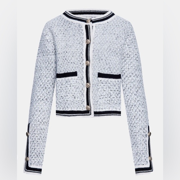 Contrast Trim Tweed Button Front Cardigan - Picture 1 of 5